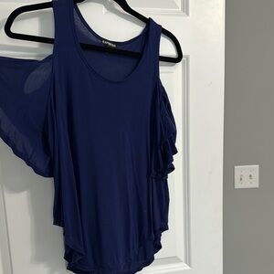 Express Women's Navy Blue No-Shoulder Top